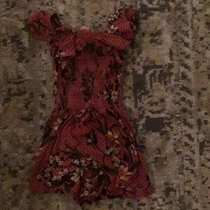Floral Red Dress with Ruffle Sleeves